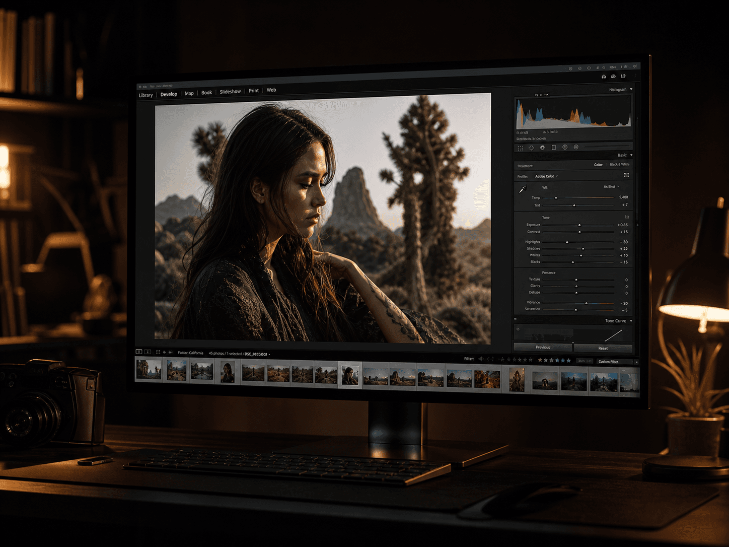 Laptop menampilkan software photo editing
